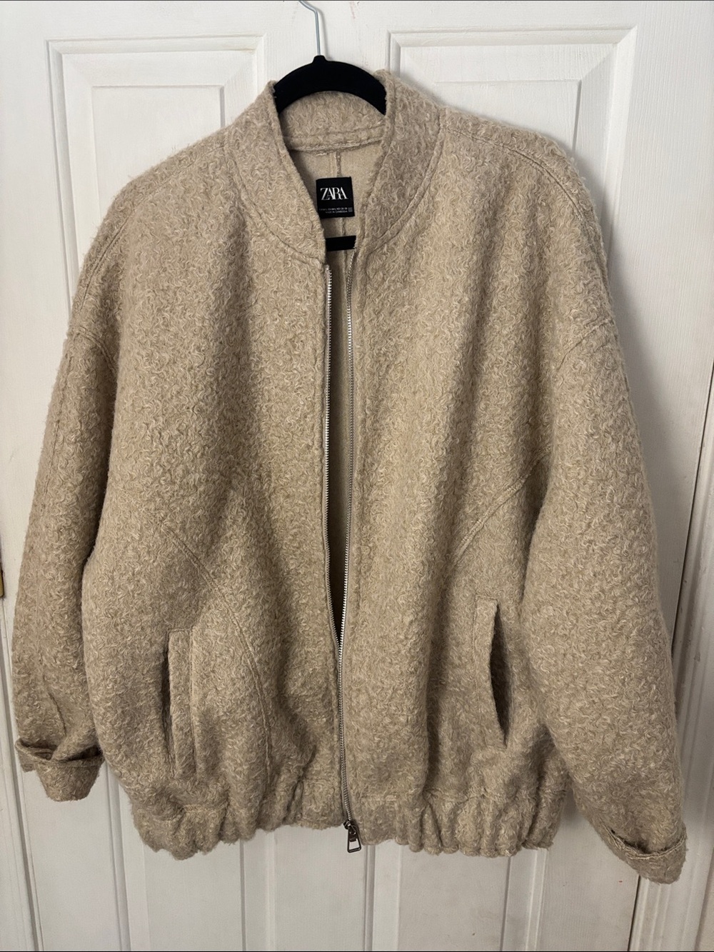 Zara Beige/Cream Bomber Jacket